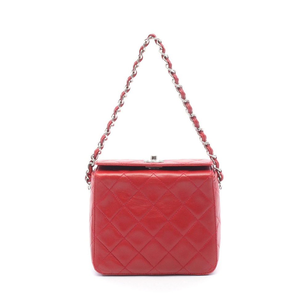 Chanel Matelasse Handbag Lambskin Sheepskin Leather Red